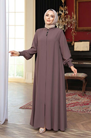 Fermuarlı Vizon Tesettür Ferace 45287V