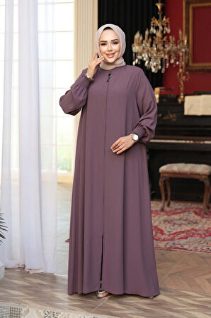 Fermuarlı Gül Kurusu Tesettür Ferace 45287GK