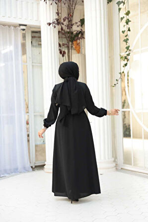 Kemerli Siyah Tesettür Ferace 26391S