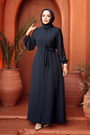 Kemerli Lacivert Tesettür Ferace 26391L