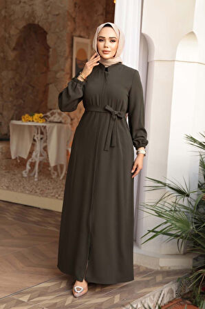 Kemerli Haki Tesettür Ferace 26391HK