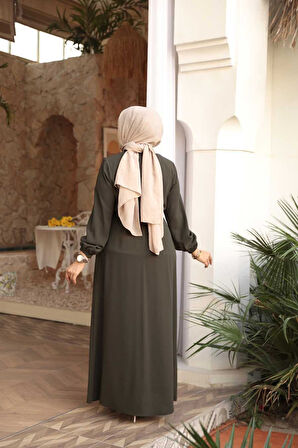 Kemerli Haki Tesettür Ferace 26391HK