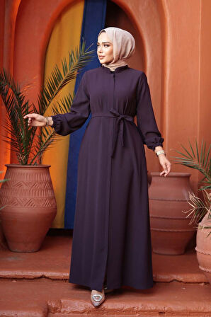 Kemerli Mürdüm Tesettür Ferace 26391MU