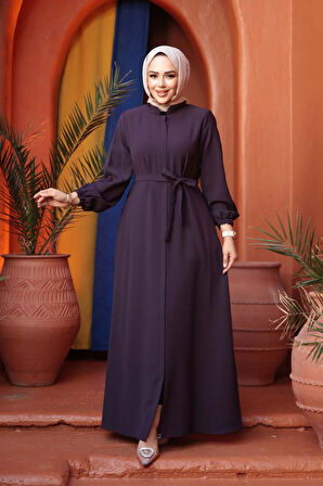 Kemerli Mürdüm Tesettür Ferace 26391MU