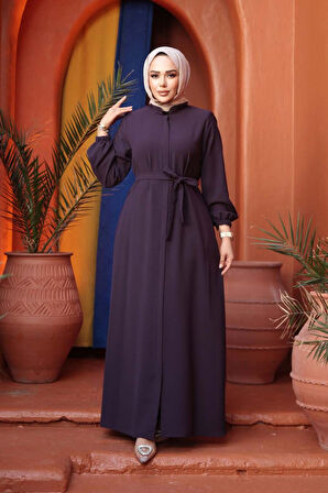 Kemerli Mürdüm Tesettür Ferace 26391MU