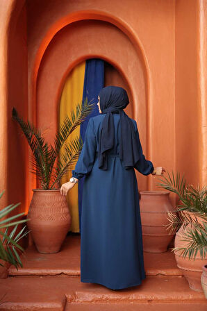 Kemerli İndigo Mavisi Tesettür Ferace 26391IM