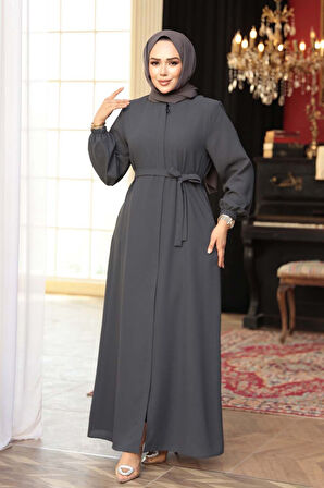 Kemerli Füme Tesettür Ferace 26391FU