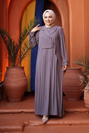 Fermuarlı Koyu Vizon Tesettür Ferace 26431KV