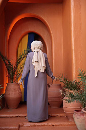 Fermuarlı Koyu Vizon Tesettür Ferace 26431KV