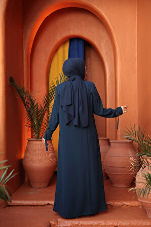 Fermuarlı Petrol Mavisi Tesettür Ferace 26431PM