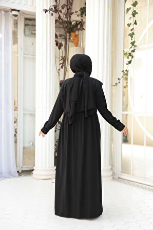 Düğmeli Siyah Tesettür Ferace 26441S