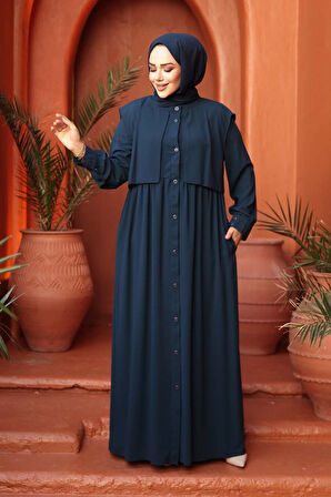 Düğmeli Lacivert Tesettür Ferace 26441L