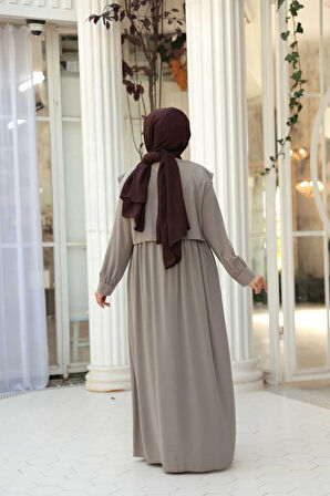 Düğmeli Bej Tesettür Ferace 26441BEJ
