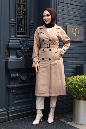 Tokalı Kemerli Bisküvi Tesettür Trençkot 26412BS