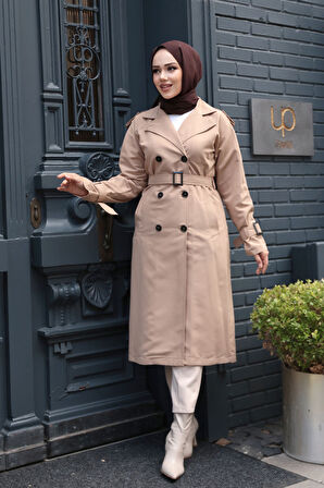 Tokalı Kemerli Bisküvi Tesettür Trençkot 26412BS