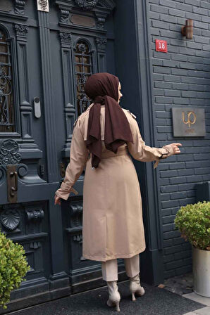 Tokalı Kemerli Bisküvi Tesettür Trençkot 26412BS