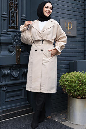 Kemerli Bej Tesettür Trençkot 26421BEJ