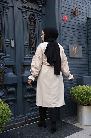 Kemerli Bej Tesettür Trençkot 26421BEJ