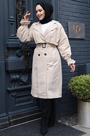 Kemerli Bej Tesettür Trençkot 26421BEJ