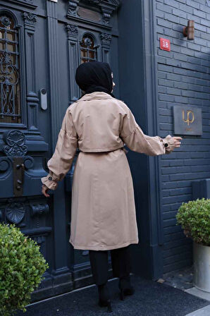 Kemerli Bisküvi Tesettür Trençkot 26421BS