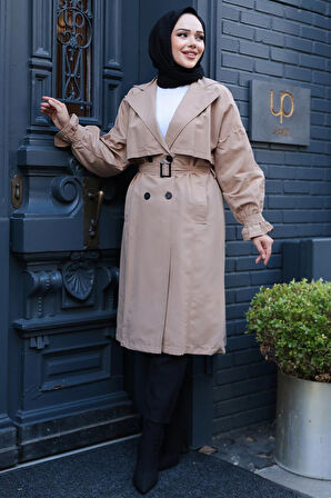 Kemerli Bisküvi Tesettür Trençkot 26421BS