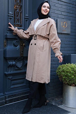 Kemerli Bisküvi Tesettür Trençkot 26421BS
