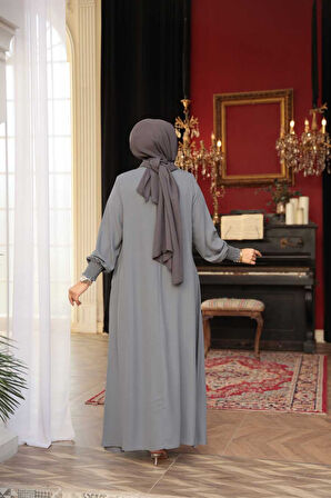 Fermuarlı Gri Tesettür Abaya 26302GR