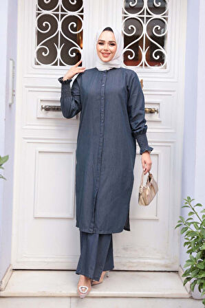 Kot Lacivert Tesettür İkili Takım 13082L