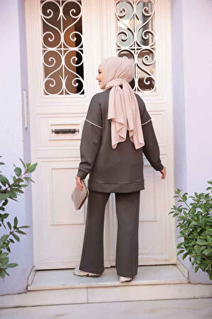 Fermuarlı Haki  Tesettür İkili Takım 13231HK