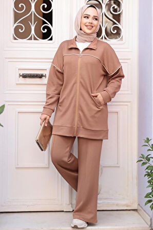 Fermuarlı Camel Tesettür İkili Takım 13231C
