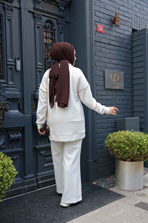 Fermuarlı Ekru Tesettür İkili Takım 13231E
