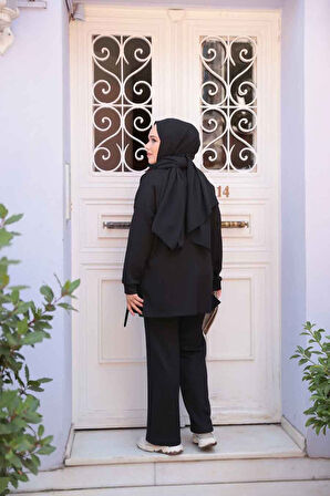 Düğme Detaylı Siyah Tesettür İkili Takım 13261S