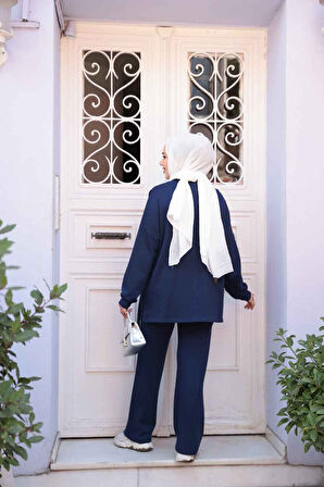 Düğme Detaylı Lacivert Tesettür İkili Takım 13261L