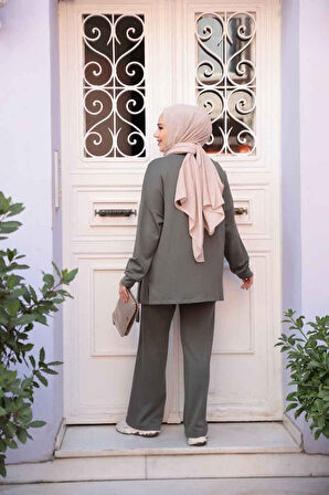 Düğme Detaylı Haki Tesettür İkili Takım 13261HK