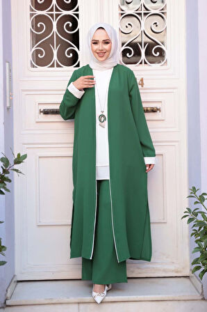 Kimono Yeşil Tesettür Üçlü Takım 76001Y