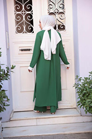Kimono Yeşil Tesettür Üçlü Takım 76001Y