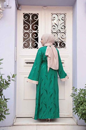 Jakarlı Yeşil Tesettür İkili Abaya 76631Y