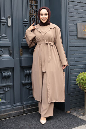 Düğme Detaylı Vizon Tesettür Üçlü Takım 7677V