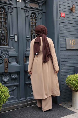 Düğme Detaylı Vizon Tesettür Üçlü Takım 7677V