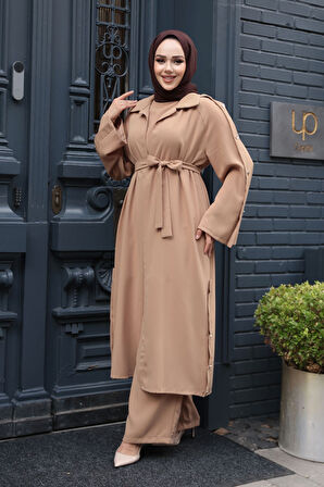 Düğme Detaylı Bisküvi Tesettür Üçlü Takım 7677BS