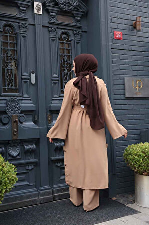 Düğme Detaylı Bisküvi Tesettür Üçlü Takım 7677BS