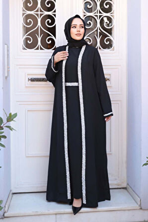 Elbiseli Siyah Tesettür İkili Takım 76852S