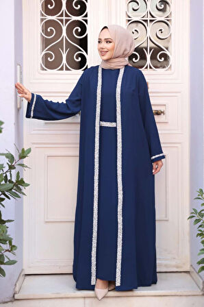 Elbiseli Lacivert Tesettür İkili Takım 76852L
