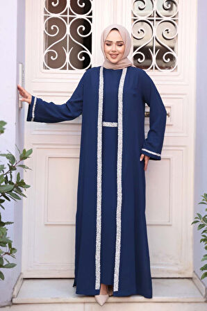 Elbiseli Lacivert Tesettür İkili Takım 76852L