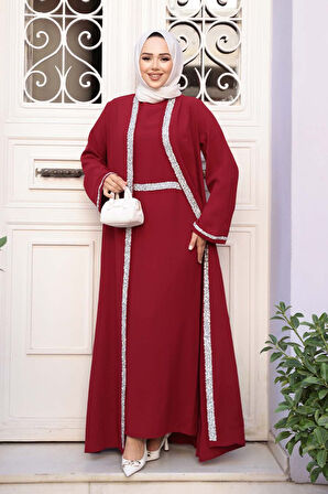Elbiseli Bordo Tesettür İkili Takım 76852BR