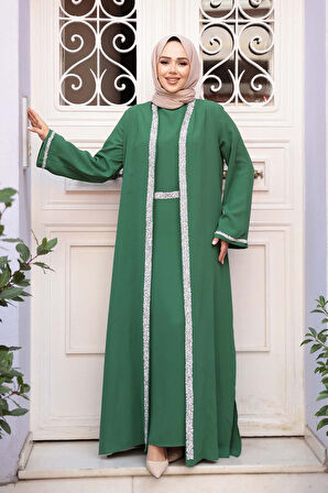 Elbiseli Yeşil Tesettür İkili Takım 76852Y