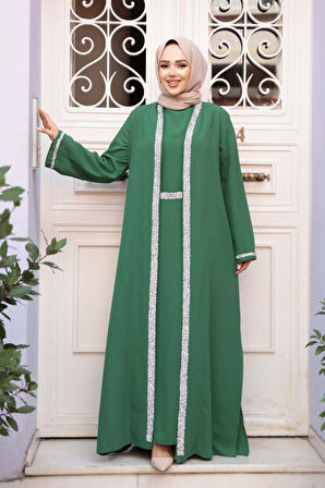 Elbiseli Yeşil Tesettür İkili Takım 76852Y