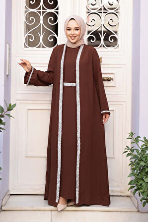 Elbiseli Kahverengi Tesettür İkili Takım 76852KH