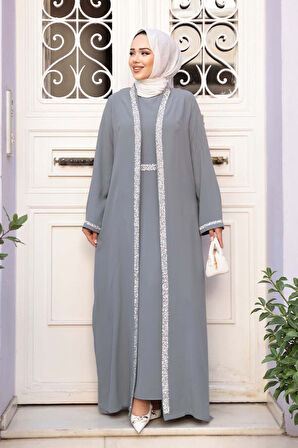 Elbiseli Gri Tesettür İkili Takım 76852GR