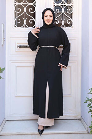 Yırtmaç Detaylı Siyah Tesettür İkili Takım 76112S